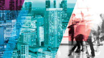 Decorative image of skyscrapers with blue filter.